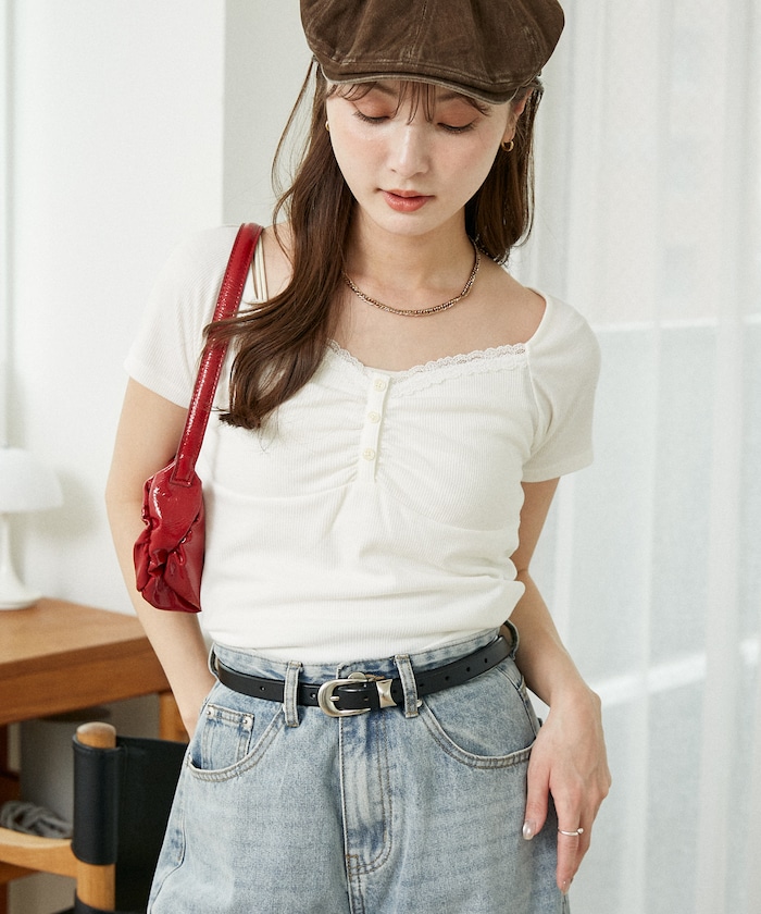 レース ヘンリーネック カットソー　限定展開