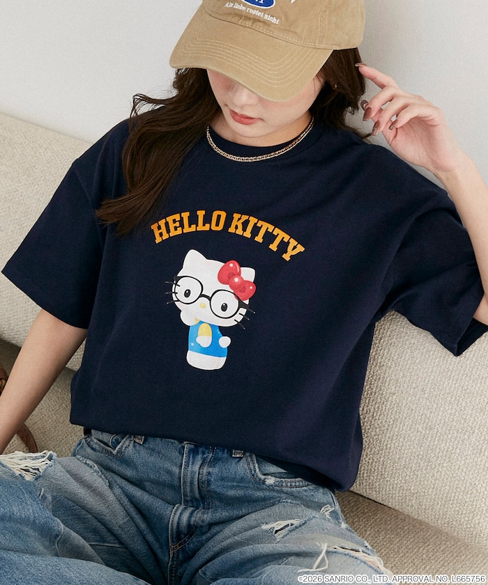 ”SANRIO CHARACTERS/サンリオキャラクターズ” 眼鏡 カレッジ風 プリントTシャツ　限定展開