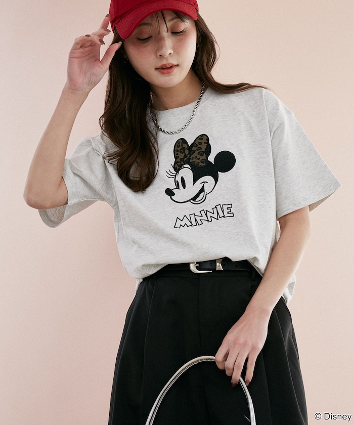 Minnie Mouse/ミニーマウス/ レオパード柄 ドッキング Tシャツ　限定展開