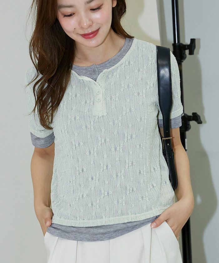 ＜セットアイテム＞カット × ジャガード ヘンリーネック Tシャツ　限定展開