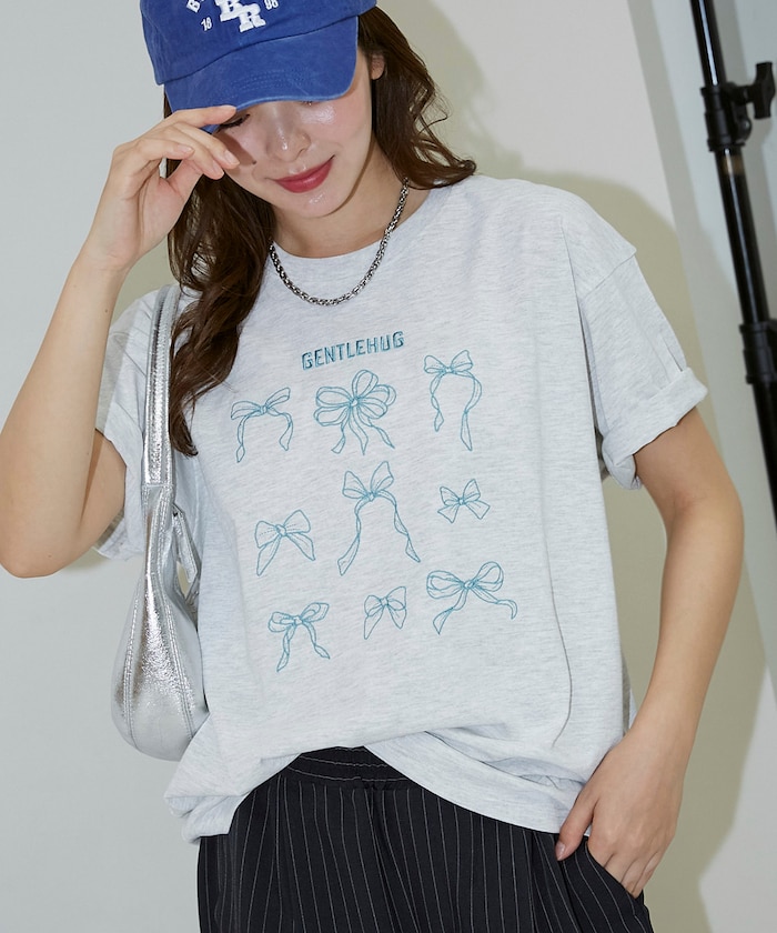 リボン 刺繍 Tシャツ　限定展開