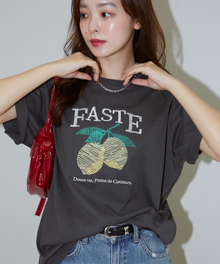 レモン 刺繍 Tシャツ　限定展開