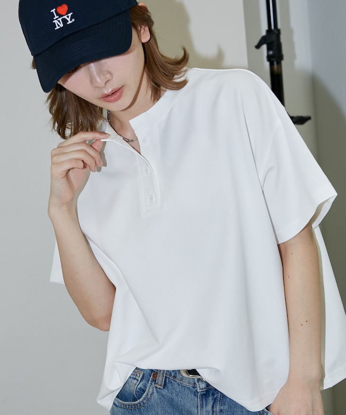 ＜接触冷感＞クール ポンチ ヘンリーネック Tシャツ　限定展開