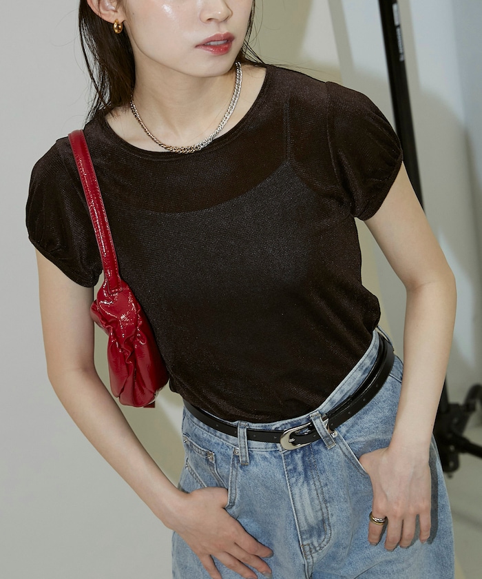 パフスリーブ シアー フロッキー Tシャツ　限定展開