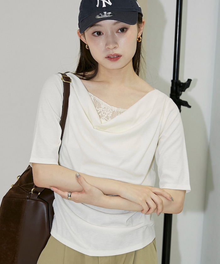 レース レイヤード テレコ ドレープ Tシャツ　限定展開