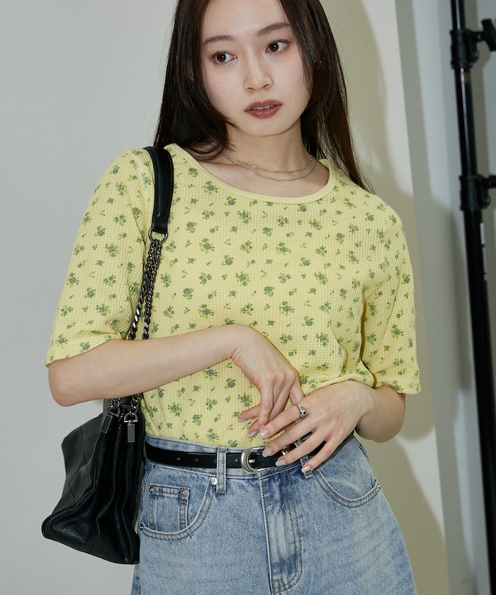 ワッフル フラワー ハーフスリーブ プルオーバー　限定展開