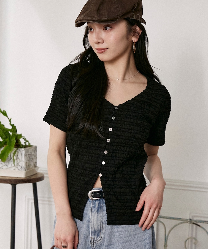 Vネック ハーフスリーブ カーディガン　限定展開