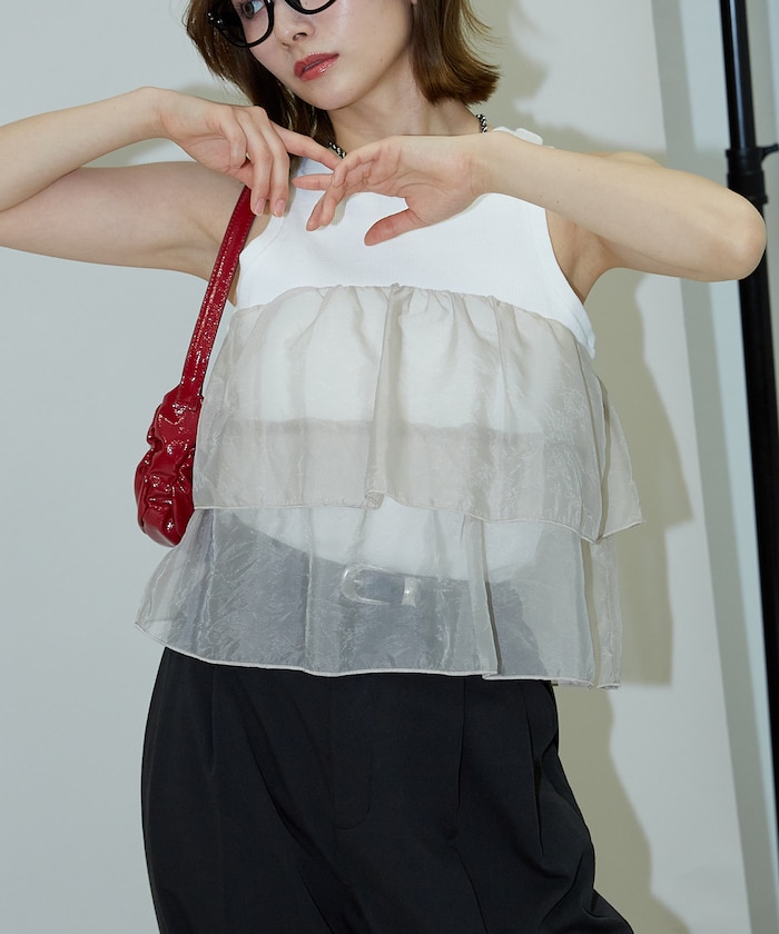 PUBLUX LIMITED ITEMS　　限定展開：店頭展開のない限定アイテムです。 2025 Spring & Summer item ティアードデザインが可愛いアメスリタンク 伸縮性のあ