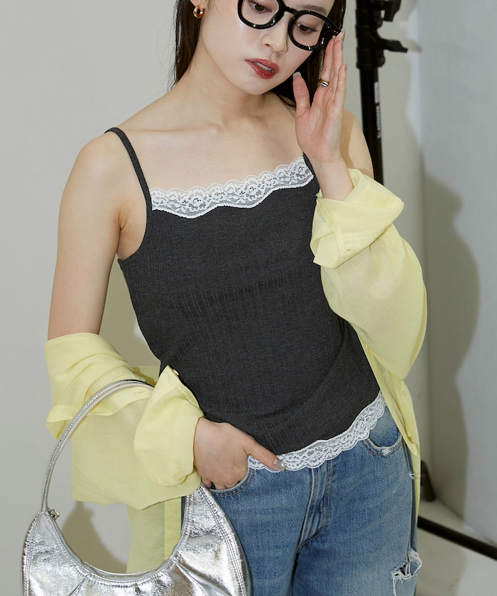 カップ付き レース テレコ キャミソール　限定展開
