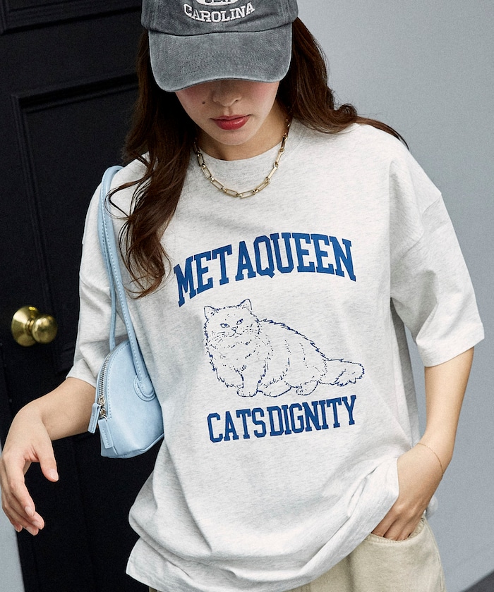 ＜機能性素材＞METAQUEEN キャット プリント Tシャツ　限定展開