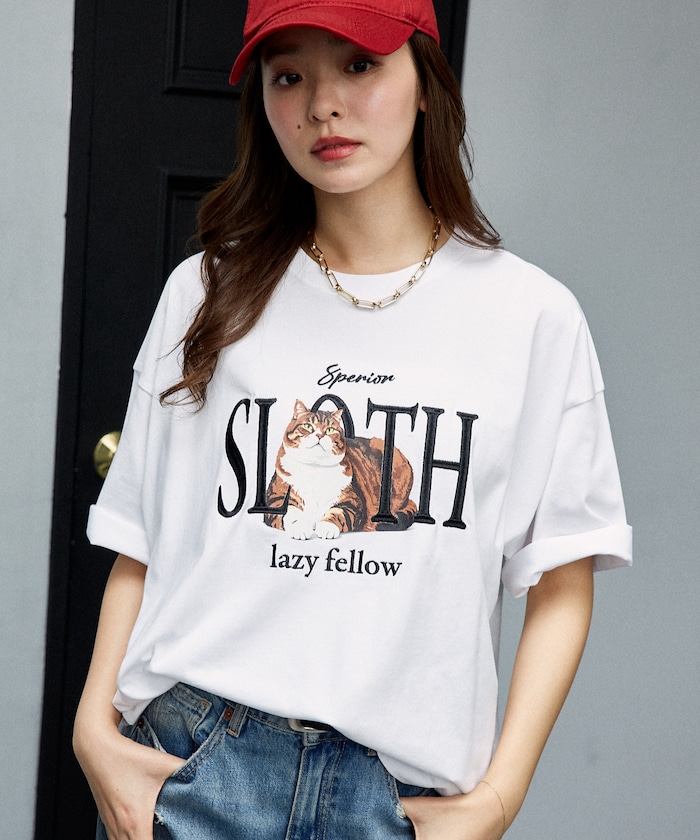 ＜機能性素材＞SLOTH 刺繍 キャット Tシャツ　限定展開