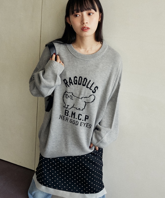 キャットジャガードビッグニット ♡ チャコール CATジャガードビッグニット – BUNNY APARTMENT