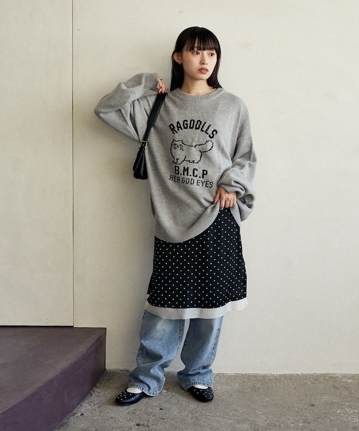 キャットジャガードビッグニット ♡ チャコール CATジャガードビッグニット – BUNNY APARTMENT