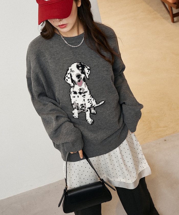 【PUBLUX】 ダルメシアン ドッグ デザインハイゲージ ニット 限定展開 female 【PUBLUX】 ダルメシアン ドッグ デザインハイゲージ ニット 限定展開 female