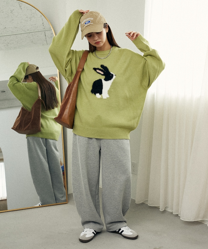 PUBLUX/シャギー刺繍 ラビット デザイン ニット 限定展開