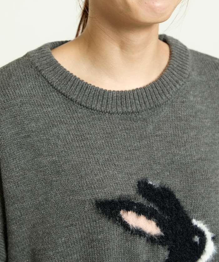 PUBLUX/シャギー刺繍 ラビット デザイン ニット 限定展開