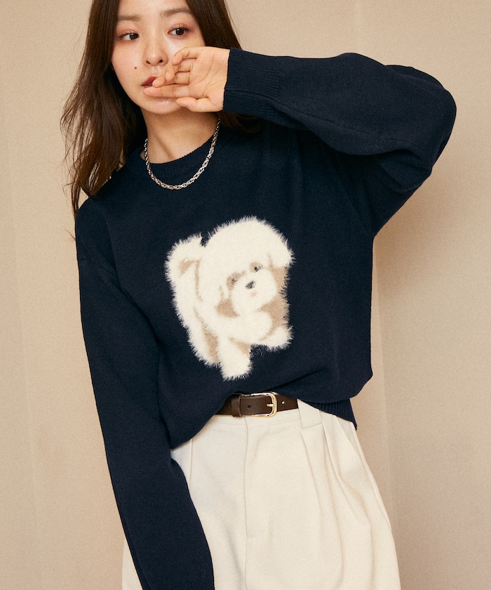 フェザー ドッグ ジャガード ニット プルオーバー　限定展開