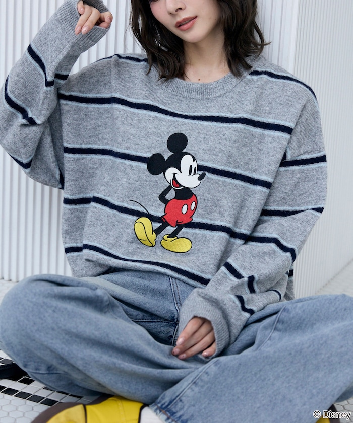 Mickey Mouse/ミッキーマウス/刺繍ボーダーニット　限定展開