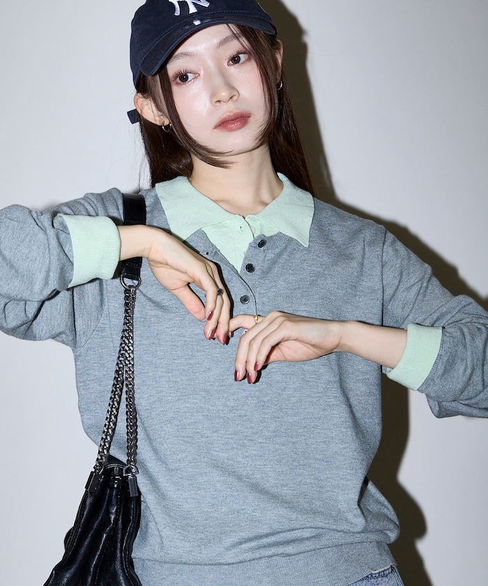 天竺 ヘンリーネック × ポロ レイヤード ニット 限定展開