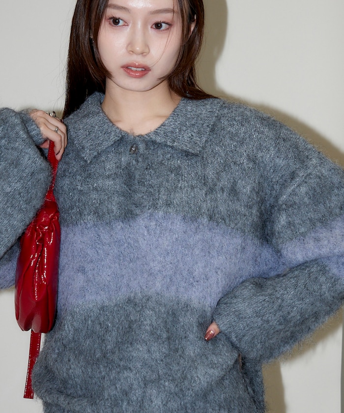 シャギー 配色 スキッパー ニット　限定展開