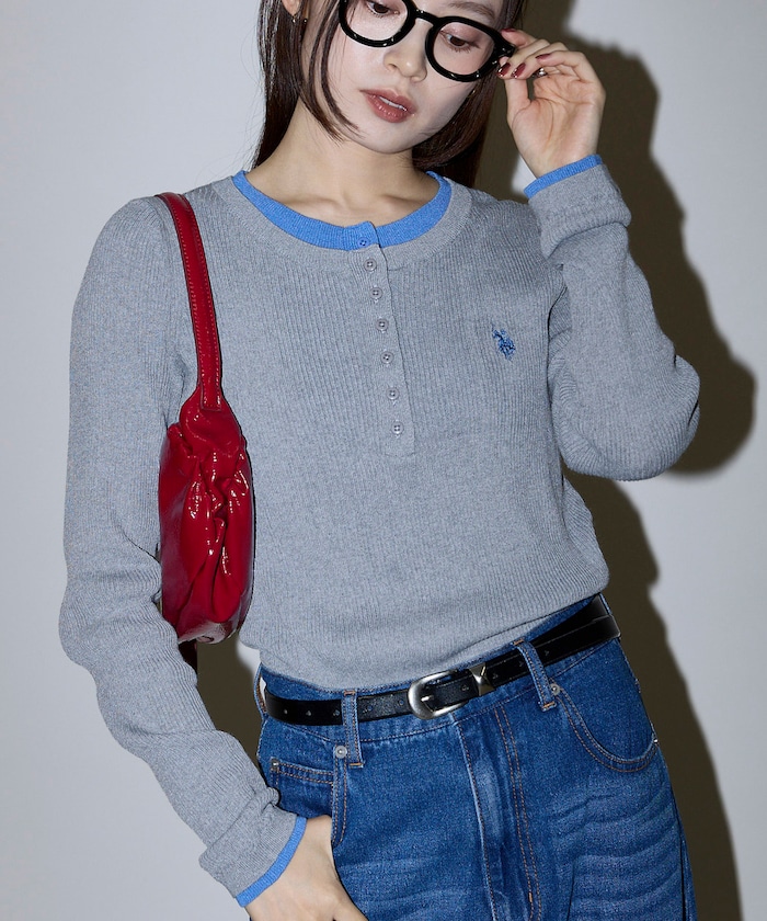 別注 ダブル ヘンリーネック レイヤード ニット　限定展開