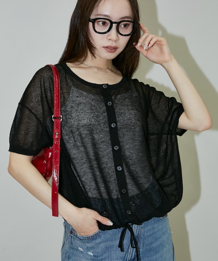 ウォッシャブル リネン 裾コード サマーニット カーディガン　限定展開