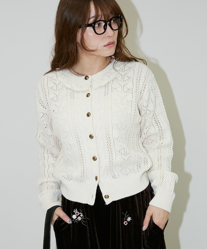 PUBLUX/襟付 かぎ針編み風 ニットカーディガン 限定展開｜Daytona Park