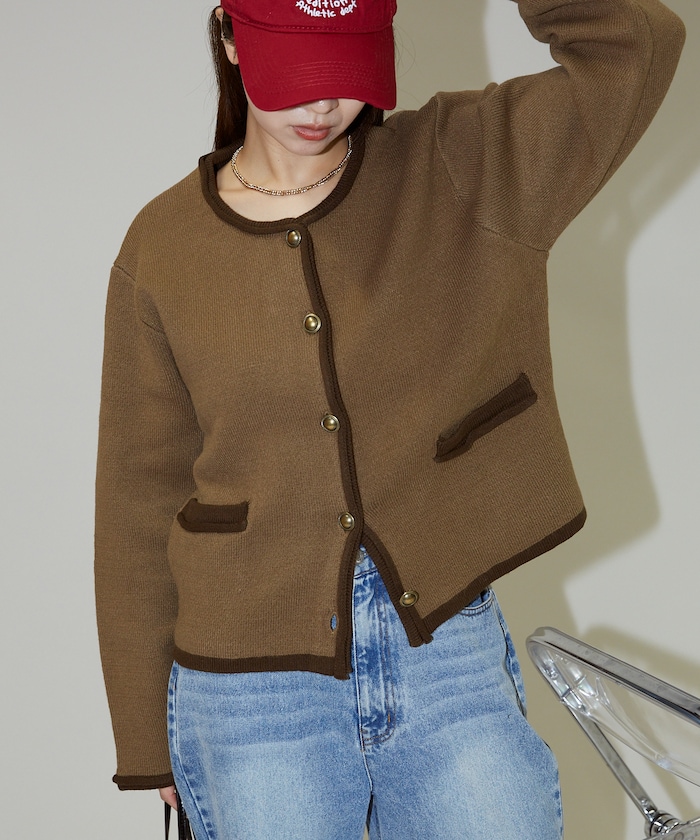 ノーカラー ジャケット風 ニット カーディガン　限定展開