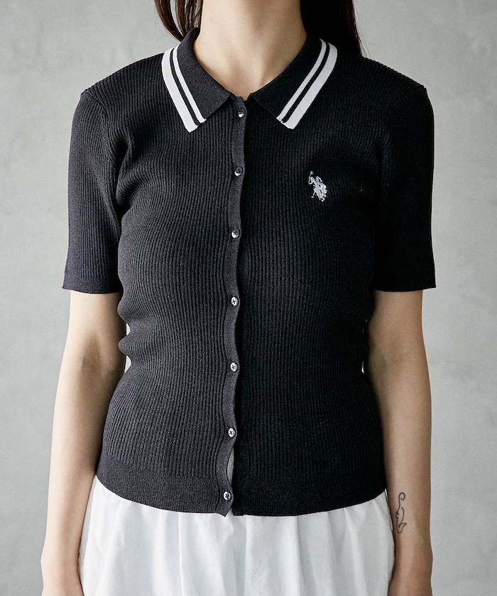 U.S. POLO ASSN./別注 襟配色 サマーニットポロ カーディガン U.S. POLO ASSN./別注 襟配色 サマーニットポロ カーディガン