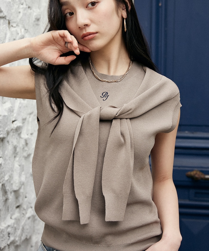 【4月10日10時発売】<接触冷感>肩掛け ノースリーブ サマーニット トップス 限定展開