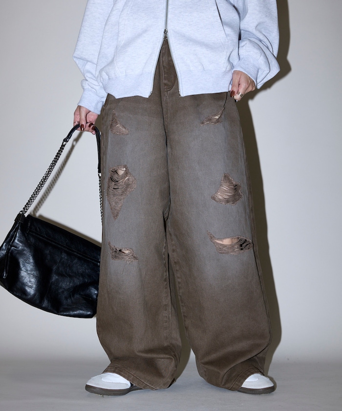 クラッシュ ダメージ ワイド デニムパンツ　限定展開