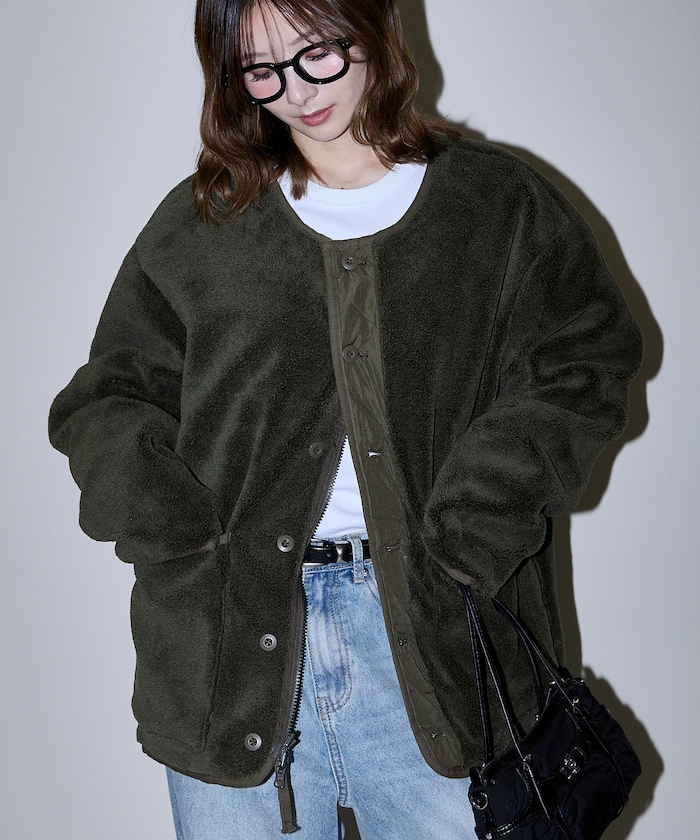 MILITARY REVERSIBLE DOWN BOA CREWNECK JACKET/ミリタリー リバーシブル ダウン ボア クルーネック ジャケット　限定展開