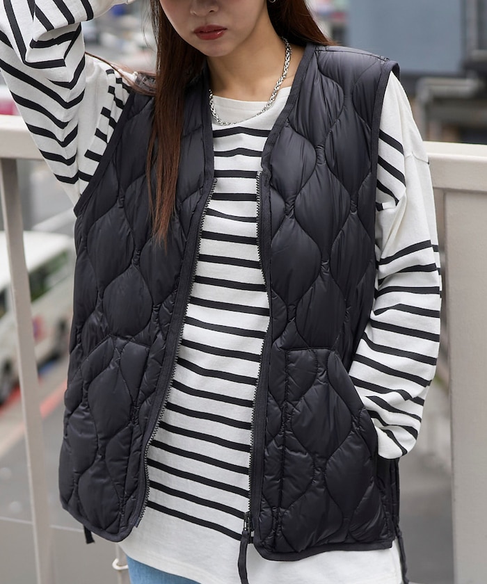 MILITARY V NECK W-ZIP DOWN VEST/ミリタリー Vネック Wジップ ダウン ベスト 限定展開