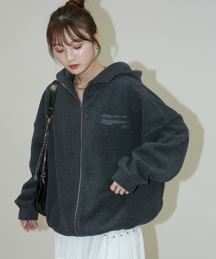 PUBLUX/レタリング 刺繍 フリース ジップ ビッグ パーカー 限定展開