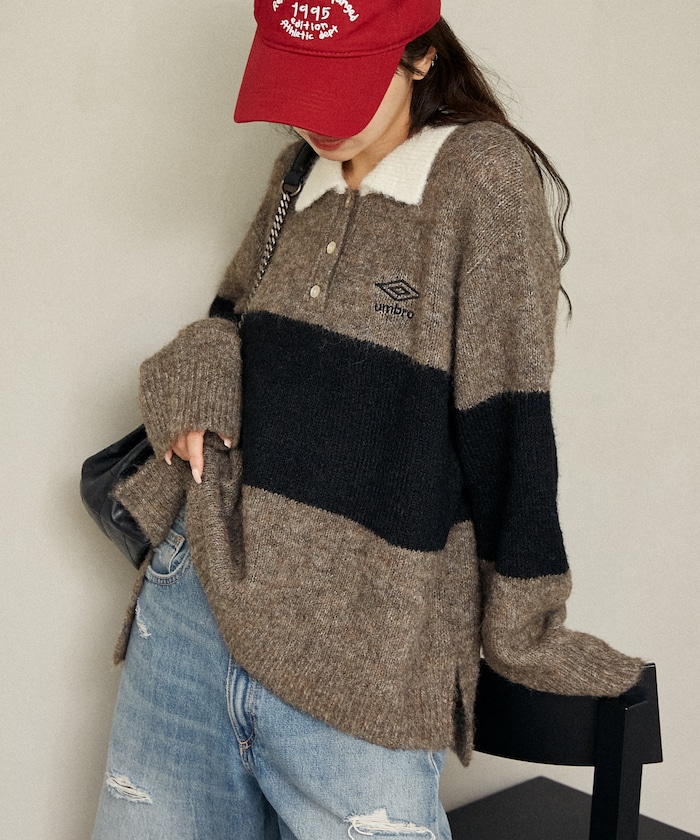 ワンポイント刺繍 ビッグ ラガー ニットポロ　限定展開
