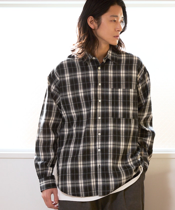 ビッグシルエット オンブレ チェックシャツ / 長袖