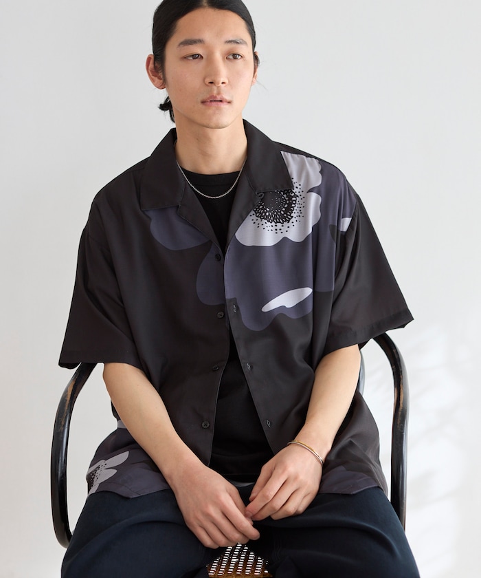 オープンカラー ビッグパターン ショートスリーブシャツ / ビッグシルエット