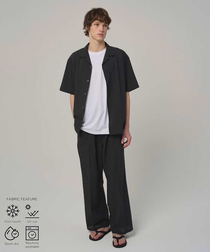 機能性素材 オープンカラー ショートスリーブ シャツ セットアップ 3点セット / ウォッシャブル / UVカット / 速乾性 / 接触冷感
