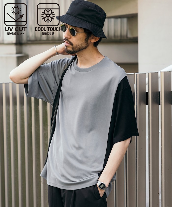 機能性素材 ポンチ切り替えTシャツ / バイカラー半袖Tシャツ / 接触冷感 / UVカット / 速乾