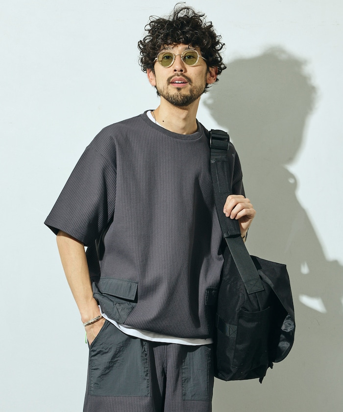 サイドポケット スピンドル テック サーマル ショートスリーブ Tシャツ / ビッグシルエット