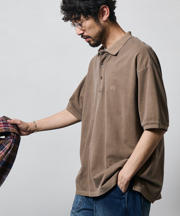 ビッグシルエット ヴィンテージ加工 ワンポイント刺繍 ショートスリーブ ポロシャツ