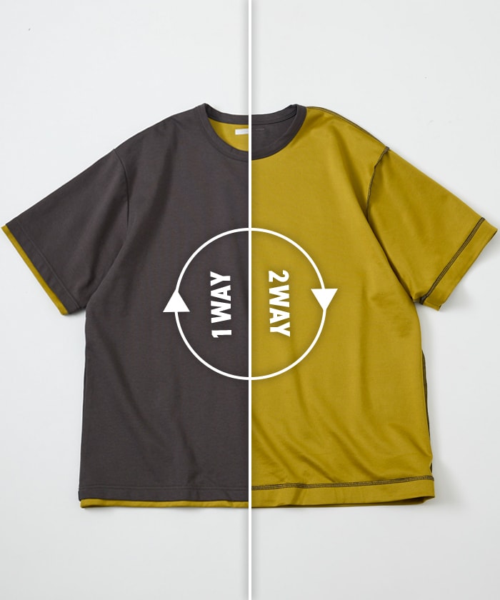 リラックスフィット リバーシブル ダンボール 半袖Tシャツ / 配色デザイン