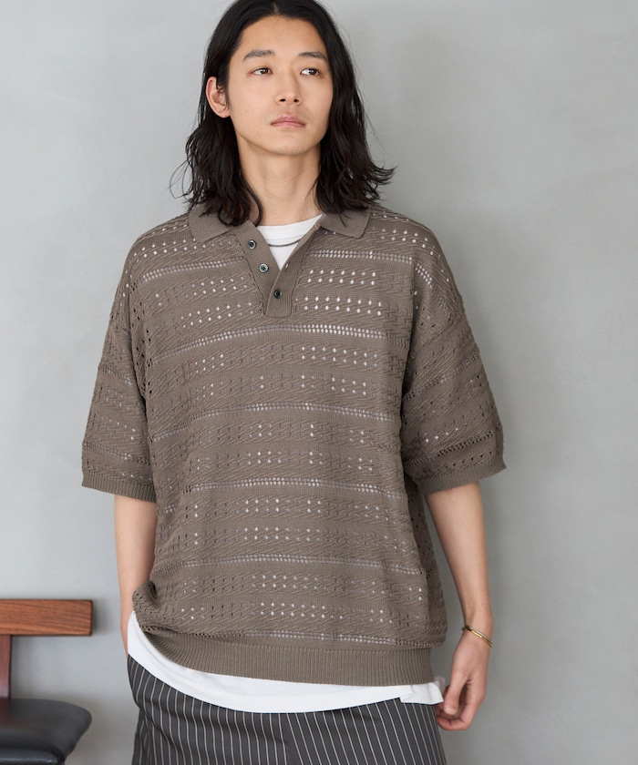 ビッグシルエット ショートスリーブ ニット編み ポロシャツ