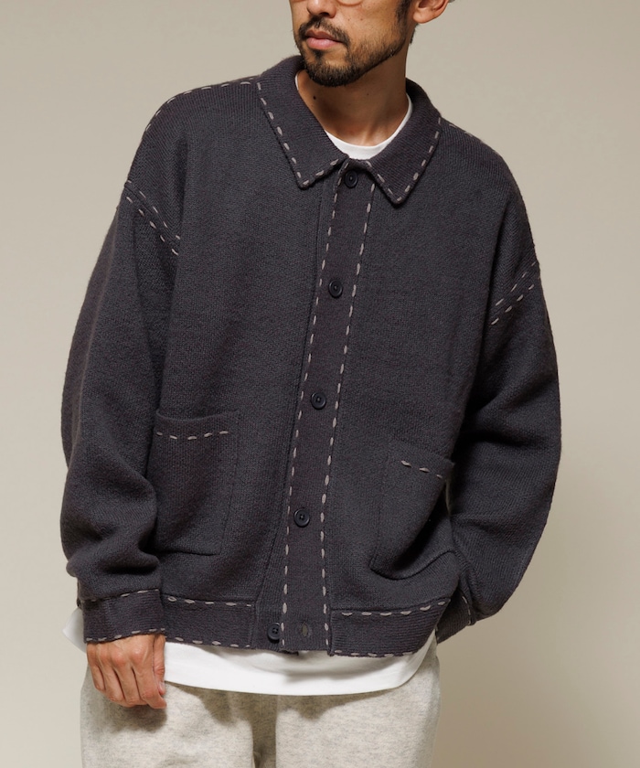 03-04フィオレンティーナ(H)デッドストック　新品☆t1831 Firsthand/配色 ハンド ステッチ ニットジャケット / ニット