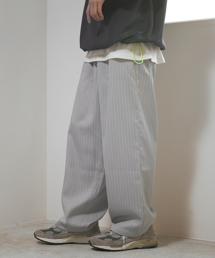スピンドル ストライプ イージー ワイドパンツ / セットアップ対応