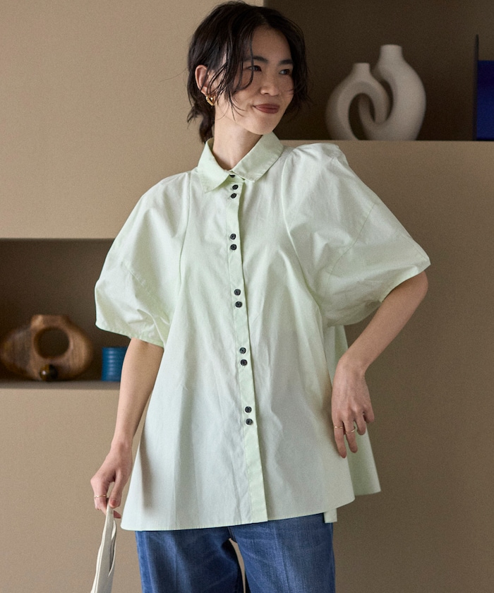 Firsthand/＜新色追加＞切替デザイン バルーンスリーブシャツ / 5分袖