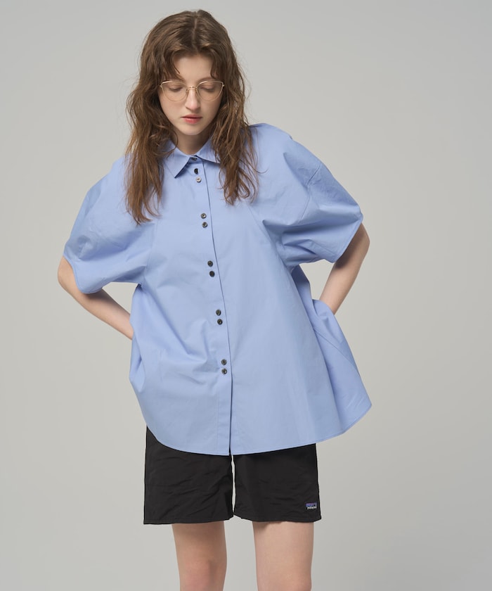 切替デザイン バルーンスリーブシャツ / 5分袖 ブラウス