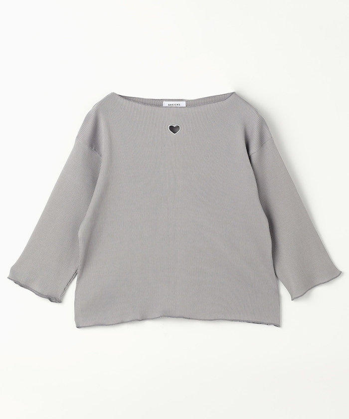 T Rib T-shirt / a-T01 / ハート刺繍 5分袖 コットン リブトップス