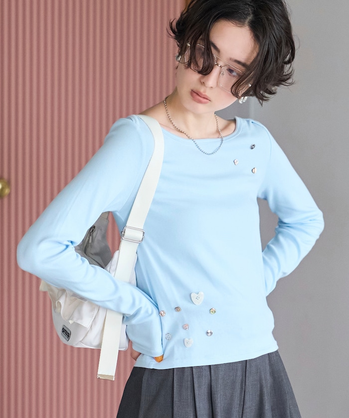 メニーボタン コットンモダール ロングスリーブ カットソー【限定展開】