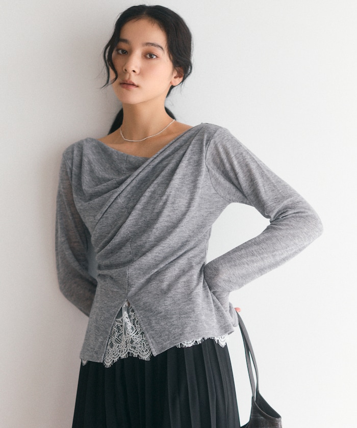 レース レイヤード ドレープ ロングスリーブTシャツ 【限定展開】